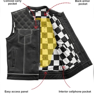 Chaleco de Motocicleta sin Mangas de Cuero Negro Genuino para Hombre, Chaleco de Motociclista Acolchado de Lujo, Ropa de Motociclismo para Club, Estilo para Todas las Estaciones - Product Image 3