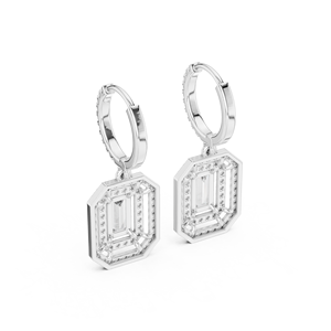 Luxury Silver Lab Grown Emerald Cut Halo Diamond IGI Certified Drop <b>Earrings</b> for Women-Wedding & Engagement Gift <b>Fine</b> Jewelry - Product Image 3