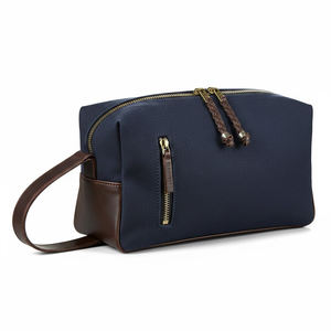 Custom Logo Grid Leather Zipper <b>Pouch</b> Shaving Dopp Kit <b>Mens</b> Travel Toiletry Bag PU Business Cosmetic Bag <b>for</b> Man - Product Image 1