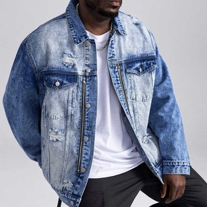 Wholesale High Quality Customized Extended Sizes <b>Men</b> Button Front Flap Pocket <b>Denim</b> <b>Jacket</b> Oversized <b>Denim</b> <b>Jacket</b> <b>Men</b> - Product Image 2