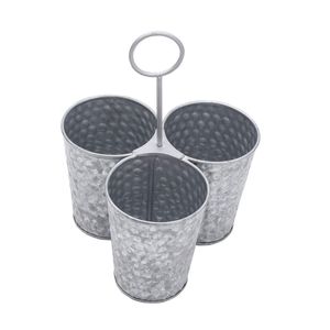 Porta cubiertos de metal galvanizado estilo rústico con 3 compartimentos y mango de madera, organizador de utensilios de cocina para mesa de comedor. - Product Image 4