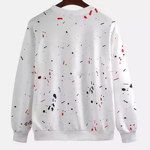 <b>Men's</b> White O-Neck <b>Sweatshirt</b> Spray Printed <b>Red</b> Black Dots Regular Fit Casual Pullover Knitted Cotton Autumn Wear - Product Image 2