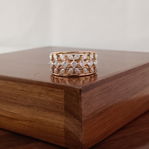 18K Rose Gold Diamond Floral Filigree Wide Band <b>Ring</b> for Women Wedding Anniversary Party Luxury <b>Statement</b> Fine Jewelry Gift - Product Image 2