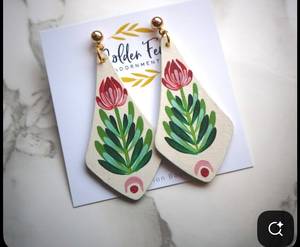 Boucles d'oreilles pendantes géométriques peintes à la main, motif floral aquarelle, pour femmes, bijoux vintage - Product Image 1