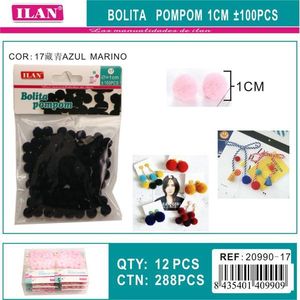 Palline Pompon ILAN 1Cm 100 Pezzi per Decorazioni Blu Marino - Product Image 3