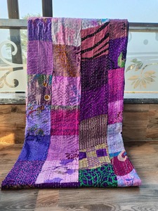 Cotton Kantha Quilt Patchwork Reversible All-Season Washable Modern Handmade <b>Quilted</b> <b>Bedspread</b> Blanket Wall Hanging Throw - Product Image 6