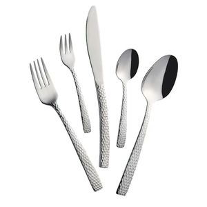 Juego de cubiertos metálicos contemporáneos, elegantes utensilios de acero inoxidable diseñados para una presentación moderna en la mesa de comedor y para el uso diario en la cocina. - Product Image 1