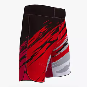 Shorts de combat MMA bleus avec design de bordure géométrique pour l'entraînement et la compétition, logo personnalisé de haute qualité imprimé, shorts de grappling MMA. - Product Image 4