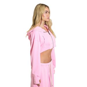 Custom Zip Relaxed Fit Heavy Weight Cotton Polyester <b>Fleece</b> Acid Wash Cropped Gym Fitness Streetwear Pink Sweat <b>Shirts</b> Custom - Product Image 4