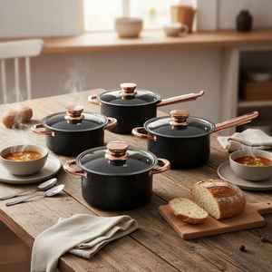 Casserole en aluminium antiadhésive avec couvercle en verre, poignées dorées, casserole à soupe, casserole à bouillon, ustensiles de cuisine compatibles avec l'induction - Product Image 3