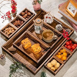 Plateau de service en bois avec poignées, assiettes rectangulaires à 8 compartiments, plateau ottoman pour salon, utilisé pour la table basse - Product Image 5