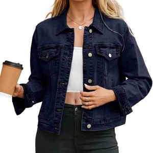 แจ็คเก็ตยีนส์ผู้หญิงทรงฮิต ดีไซน์ล่าสุด ยีนส์เดนิมสีพื้น แขนยาว ผ้าฝ้าย ทรงปกติ ซักแล้ว สำหรับผู้หญิง - Product Image 4