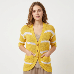Women's 100% Cotton Intarsia Print Medium Length Formal V-neck Single Button Closure Anti-Pilling Quick Dry <b>Cardigan</b> OEM Spring - Product Image 4