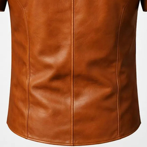 Men's PU Leather Front Logo Button Shirt Premium Short Sleeve Casual <b>Western</b> Biker Breathable Quick Dry Winter Shirt <b>Jacket</b> - Product Image 4