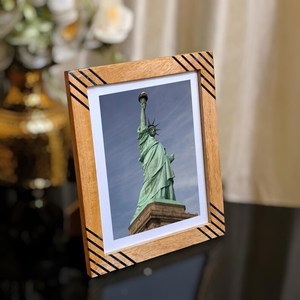 Handcrafted Mango Wood Photo <b>Frame</b> Set: Dark Blue Resin Inlay, Rustic Modern Decor – Rustic Ridged Pattern Photo <b>Frame</b> Table top - Product Image 2