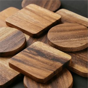 Modern Handmade Walnut Wood Coaster Set with Storage Holder Premium Round Wooden Drink Coasters for <b>Table</b> Durable Home Decor - Product Image 3