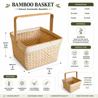 Panier de rangement en bambou artisanal avec poignée |   Panier utilitaire en bambou tissé naturel pour l'organisation de la maison
