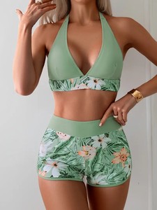 Ensemble de bikini à imprimé floral pour femmes, dos nu, short à nouer devant, maillot de bain extensible, polyester/nylon écologique, séchage rapide, vêtements de plage - Product Image 2