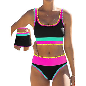 Traje de Baño de Primera Calidad para Mujer, Elegante, Cuello Redondo, Sin Mangas, Corte Regular, Color Sólido, Ropa de Playa - Product Image 1