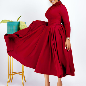 Nouvelle Arrivée Robe Longue Décontractée à Imprimé Floral Tissé, Taille Haute, Manches Bouffantes, Grande Taille, pour Femmes Africaines - Product Image 4