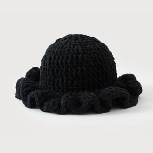 Chapeau bob en crochet fait main coloré à bord volanté, tricot épais d'hiver, style Y2K - Product Image 6