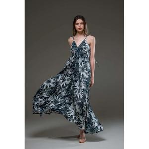 เดรสยาวพิมพ์ลายดอกไม้สไตล์ลำลองสำหรับผู้หญิง แขนยาว คอวี เหมาะสำหรับใส่ไปเที่ยวชายหาด พร้อมสายผูกเอวแบบธรรมชาติ เป็นมิตรต่อสิ่งแวดล้อมสำหรับฤดูร้อน - Product Image 4