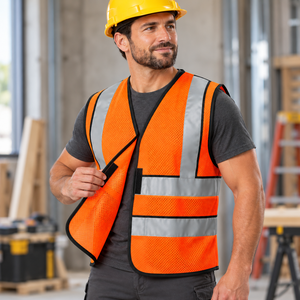 Gilet de sécurité réfléchissant orange haute visibilité pour hommes, vêtements de travail respirants en maille avec impression de logo pour les chantiers de construction - Product Image 4