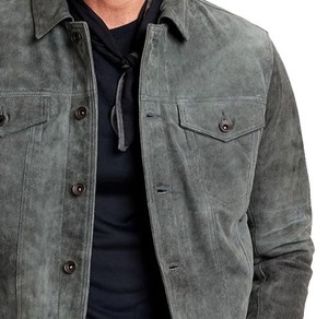 Men's <b>Suede</b> Leather <b>Jacket</b> Moto <b>Biker</b> Style Stand Collar Zipper Closure Solid Color Autumn Wear Regular Fit Slim Type - Product Image 3
