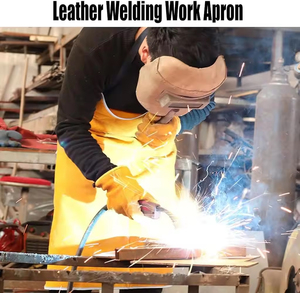 Customizable Heat Resistant Split Leather Welding <b>Work</b> <b>Apron</b> Cowhide Leather Welders Safety <b>Aprons</b> With Sides Pockets - Product Image 6