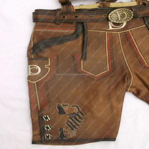 กางเกงหนังแท้สำหรับผู้ชายสไตล์บาวาเรียน Oktoberfest สีน้ำตาล ปักลาย กันน้ำ ระบายอากาศ กันลม เป็นมิตรกับสิ่งแวดล้อม ติดกระดุม - Product Image 4