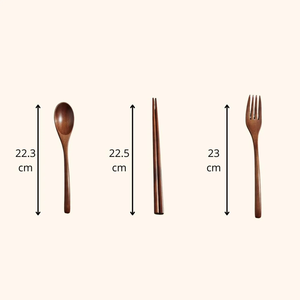 Juego de Cubiertos de Madera Ecológicos |   Cuchara, Tenedor y Palillos Reutilizables |   Utensilios Hechos a Mano Sostenibles – Dos Colores - Product Image 5