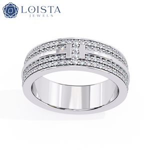 แหวนเพชรแพลตตินั่ม LOISTA ทรงกลมเจียระไนแบบบริลเลียนท์ สี D ธรรมชาติ ได้รับการรับรองจาก GIA แหวนแต่งงานสุดหรูสำหรับทั้งชายและหญิง - Product Image 2
