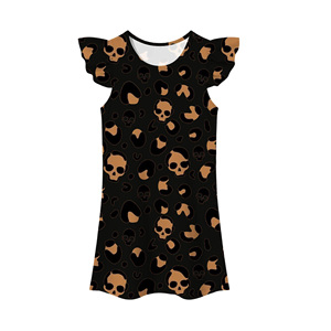 Robe d'été pour filles, motif rayé, manches volantées, coupe trapèze, mini, col en V, en mousseline de polyester infroissable, idéale pour Halloween - Product Image 5