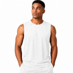 Débardeur blanc sans manches pour homme, col rond, couleur unie, décontracté, respirant, en polyester tricoté, style urbain, 220g, pour l'entraînement - Product Image 1