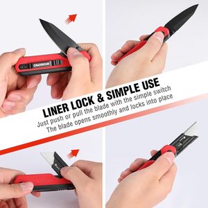 Cutter à lame interchangeable rapide avec clip ceinture, couteau utilitaire pliant 2-en-1 à verrouillage Liner-Lock - Product Image 4