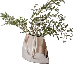 Modern Trapezium Silver <b>Vase</b> Decorative Metallic Flower Holder Stylish Mirror Finish Minimalist Tabletop Plant Container Pot - Product Image 1