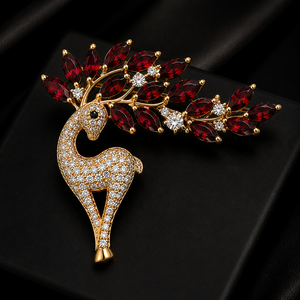 Broche de Ciervo Chapado en Oro de 18k con Circonita Cúbica Roja Marquise, Plata de Ley 925, Joyería Fina con Diseño Animal, Regalo de Navidad para Mujer - Product Image 4