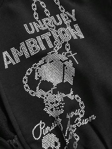 Sudadera con capucha corta con cremallera para mujer, con gráfico de cadena y jacquard, lavado ácido y pedrería, de felpa de algodón 420GSM, estilo vintage streetwear premium - Product Image 2
