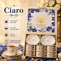 Juego de Tazas de Té de Cerámica y PVC de Lujo, 8 Piezas, 2 Tazones para Aperitivos, Diseño Floral, Caja de Regalo, Logotipo Personalizado, Todos los Colores, Reuniones Familiares