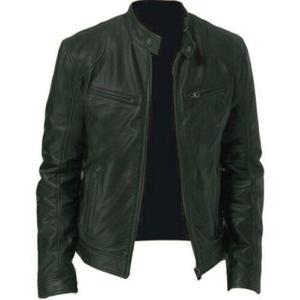 Veste en cuir véritable pour homme, col rond, marron, coupe classique, manches longues, coupe-vent, veste de motard, veste de sport, prix de gros - Product Image 2
