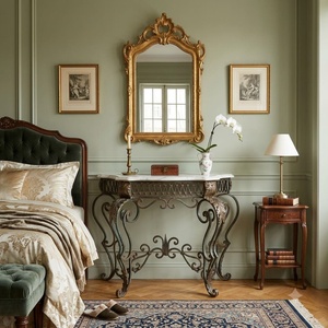 Mesa Consola de Pared de Hierro Forjado a Mano Estilo Europeo Vintage con Tapa de Mármol, Personalizada para Entrada Interior, para Sala de Estar - Product Image 3