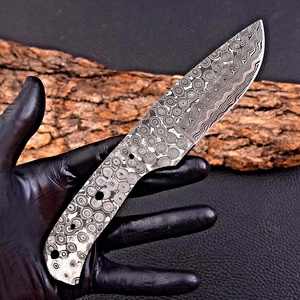 Couteau de chasse à lame fixe en acier Damas, fait main, motif goutte de pluie, à bord droit, pleine tige, professionnel, pour le camping en extérieur, vente en gros OBM - Product Image 4