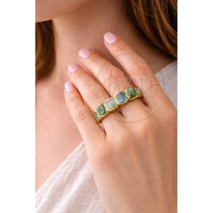 แหวนอะความารีนธรรมชาติทรงคลาสสิกประดับขอบทองชุบทองเหลือง แหวนเพชรพลอยทำมือสำหรับผู้ชายและผู้หญิง - Product Image 2