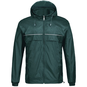<b>Men's</b> Hooded Waterproof Windbreaker <b>Rain</b> <b>Jacket</b> Solid Green Polyester Casual Spring Zipper Closure <b>Lightweight</b> Outerwear - Product Image 1