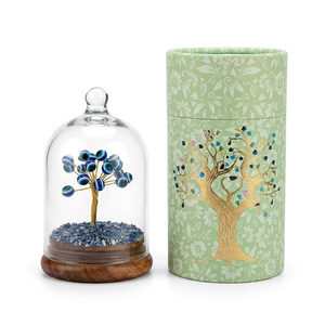 Arbre en cristal naturel œil porte-bonheur en gros sous dôme de verre, bonsaï artisanal en pierres précieuses, décoration maison et bureau, cadeau, Feng Shui, guérison - Product Image 1