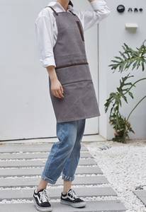 Tablier de mixologue en toile premium avec bretelles en cuir réglables, uniforme de bar professionnel, double couture, passants pour outils, pour les professionnels - Product Image 3