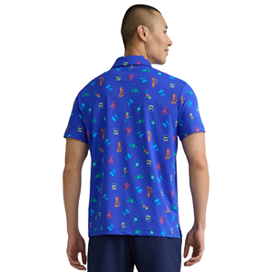 เสื้อโปโลพิมพ์ลายทรอปิคอลสีน้ำเงินแบบกำหนดเองสำหรับผู้ชาย เสื้อโปโลกอล์ฟโพลีเอสเตอร์แห้งเร็ว ระบายอากาศได้ดี แฟชั่นลำลองฤดูร้อน บริการ OEM - Product Image 2