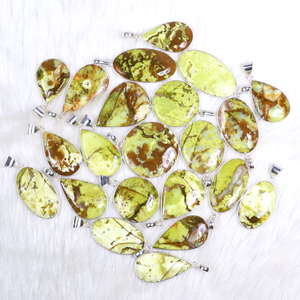Top Quality Solid 925 Sterling Silver plated Natural Green <b>Opal</b> Gemstone Multi Shape Pendant <b>Necklace</b> For Wholesale Jewelry - Product Image 3