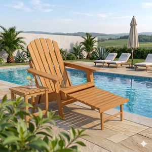 Fauteuil Adirondack moderne en teck massif avec repose-pieds, chaise de relaxation pour patio extérieur et jardin, fabricant indonésien - Product Image 1