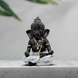 Conque de Ganesha en résine noire et dorée, idole Ganpati moderne pour la décoration intérieure, vente en gros, décoratif - Product Image 1